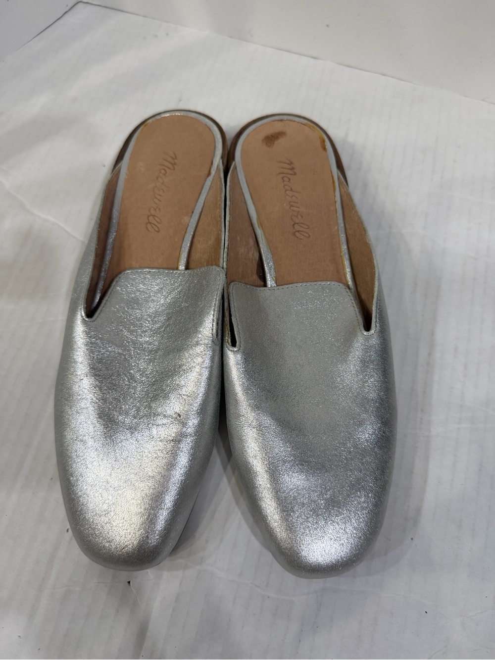 Madewell Silver Metallic Leather Slip-On Mules